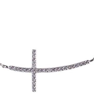 Silver Sidways Cross Chain Curved Cross Necklace